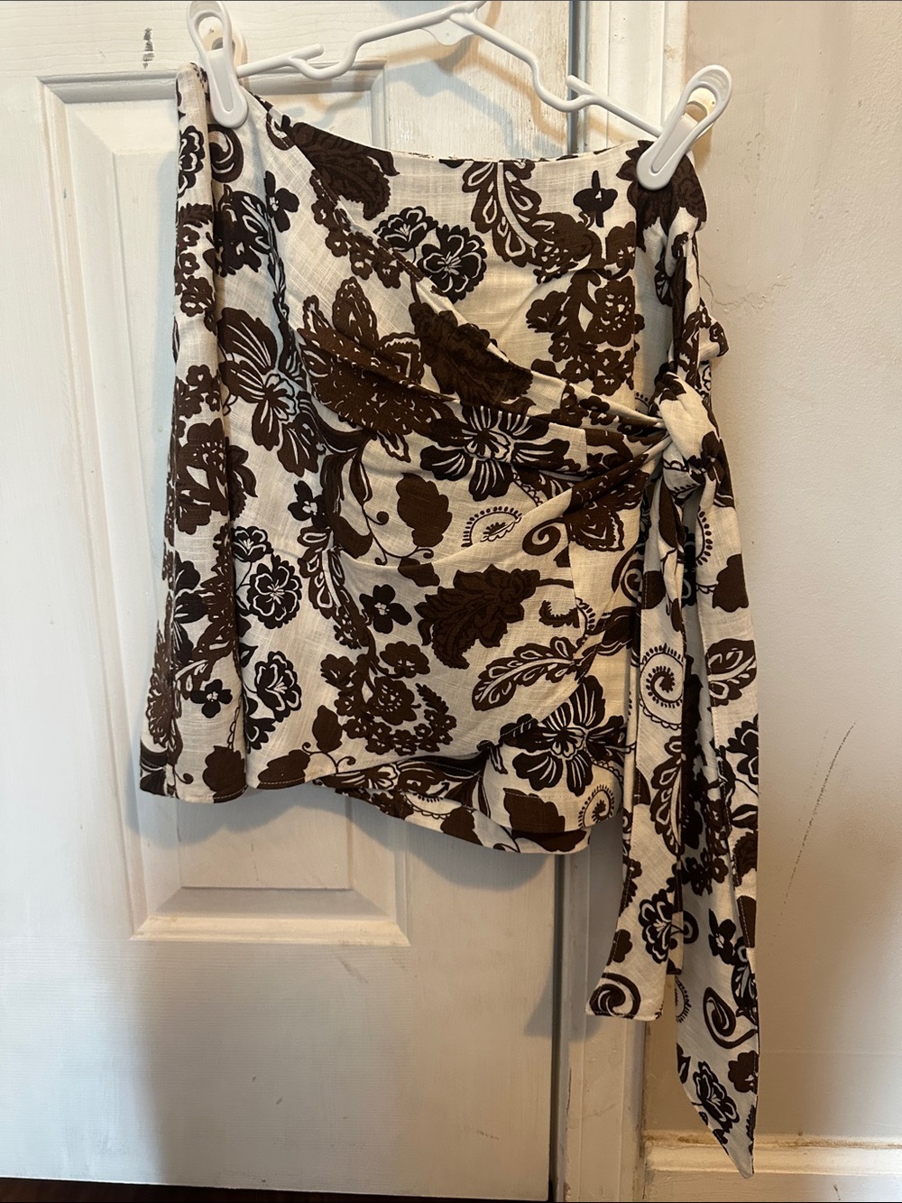 MINKPINK Cream Mini Wrap Skirt with Brown Floral Print